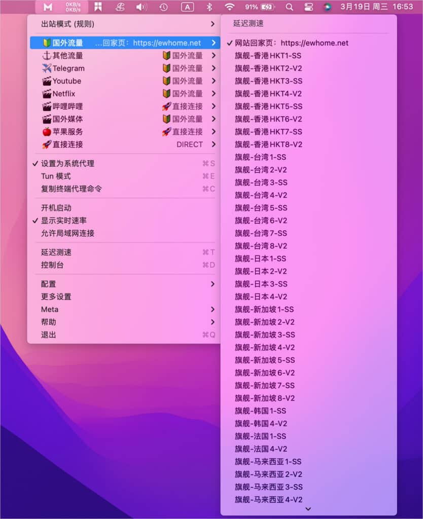 ClashX Meta 选择代理节点